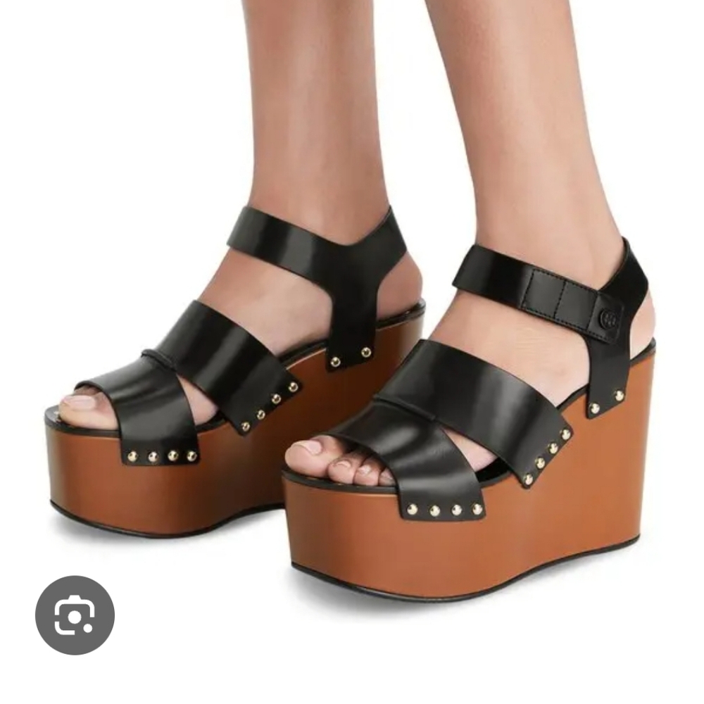 TORRY BURCH Black and Brown Platform Sandals - Picture 9 of 10